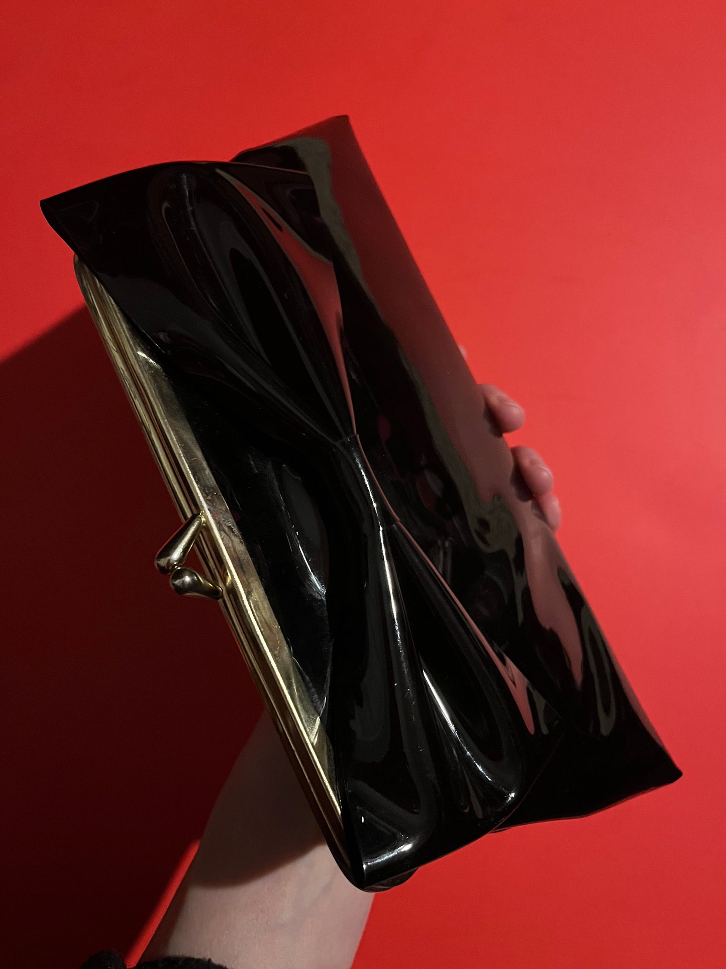 Vintage Bow Black Patent Leather Clutch