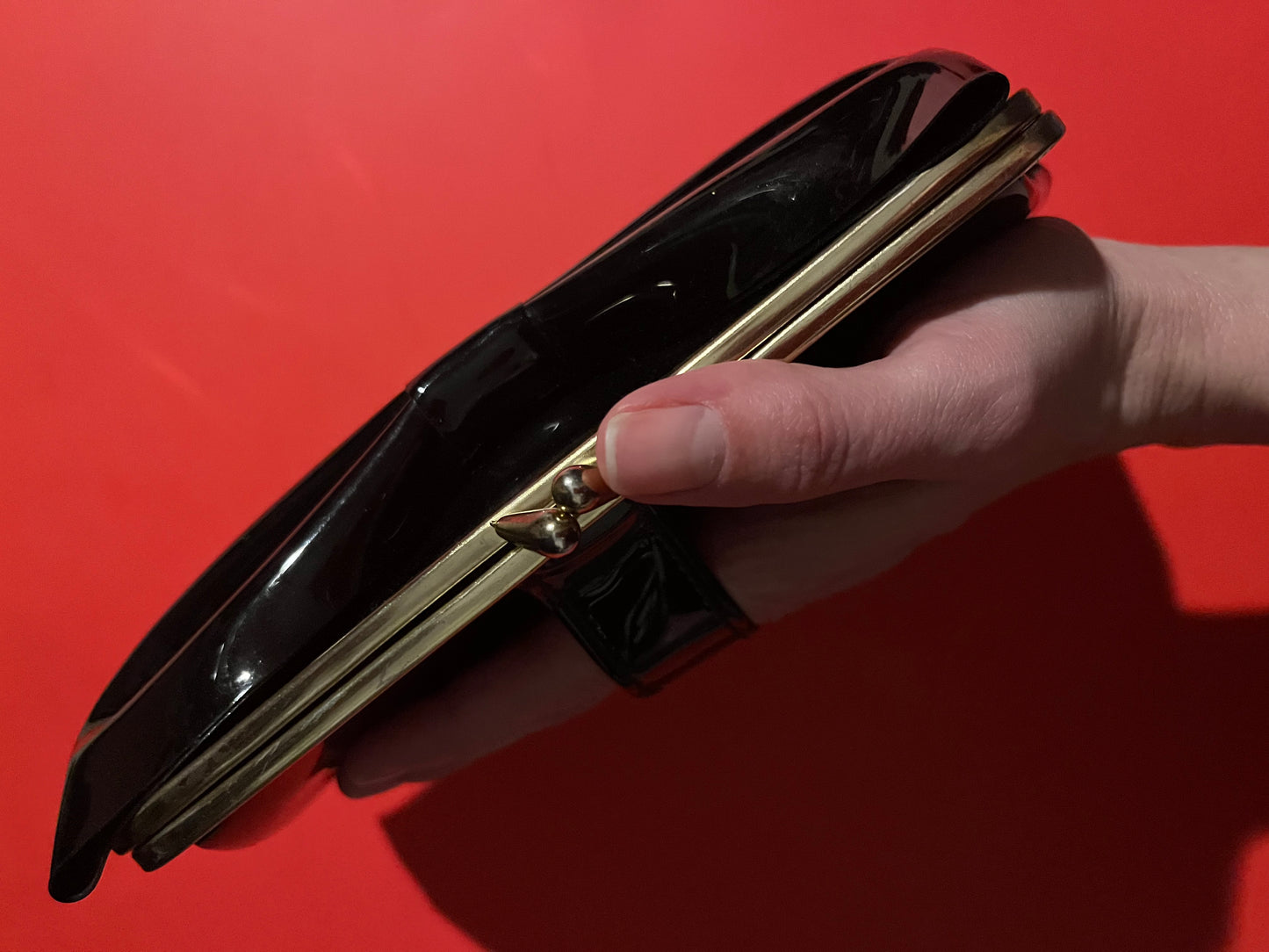 Vintage Bow Black Patent Leather Clutch