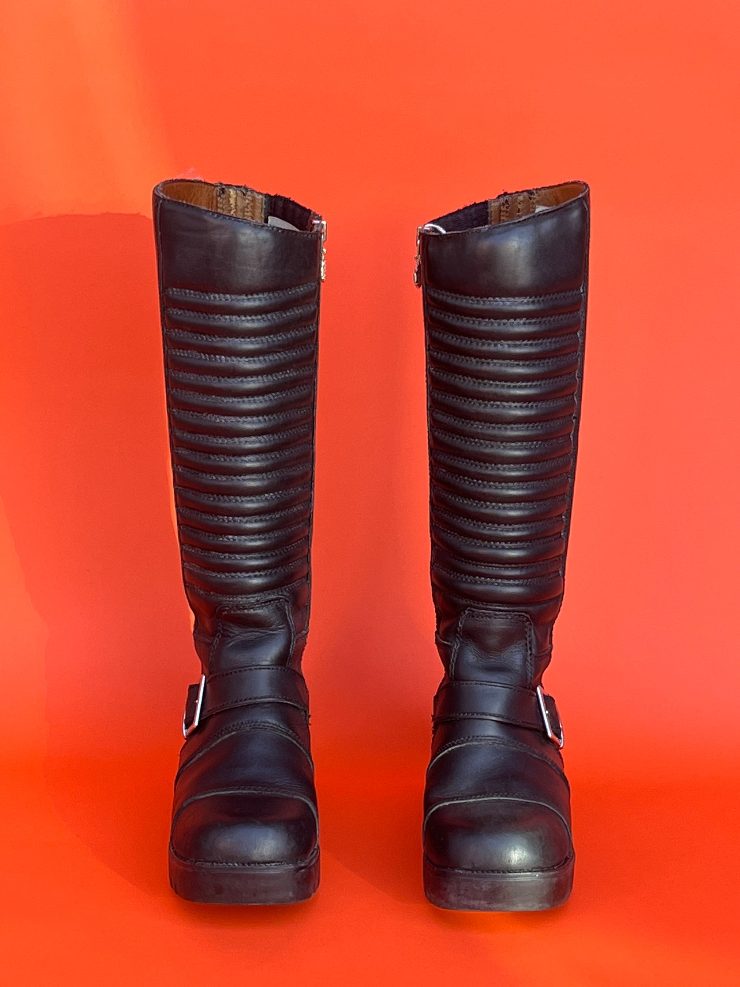 Harley Davidson Knee High Black Leather Moto Boots Size 7.5