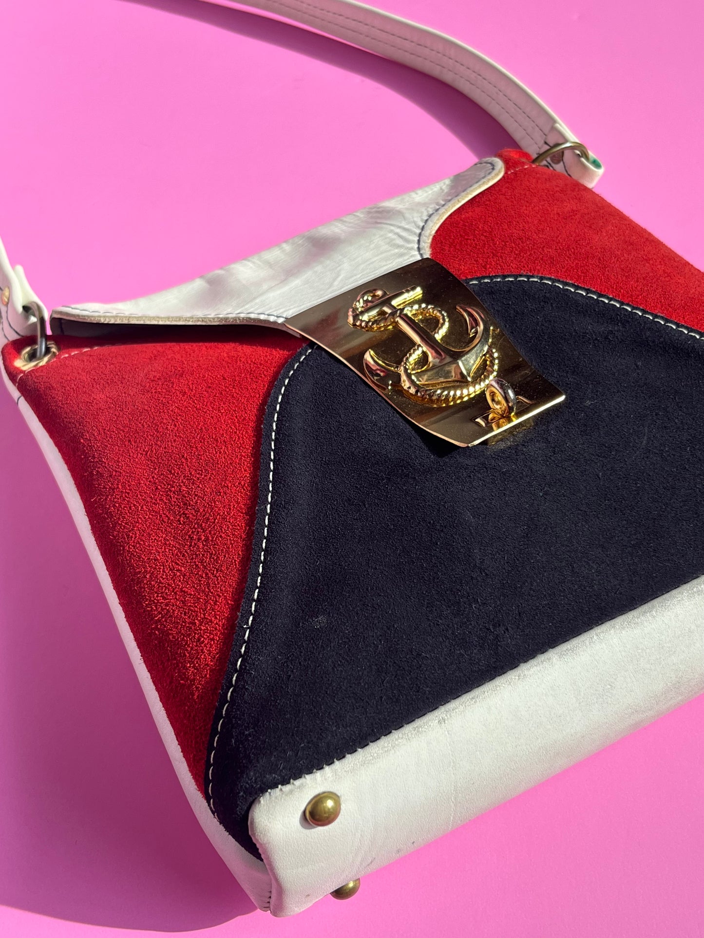 Vintage Suede & Leather Nautical Purse