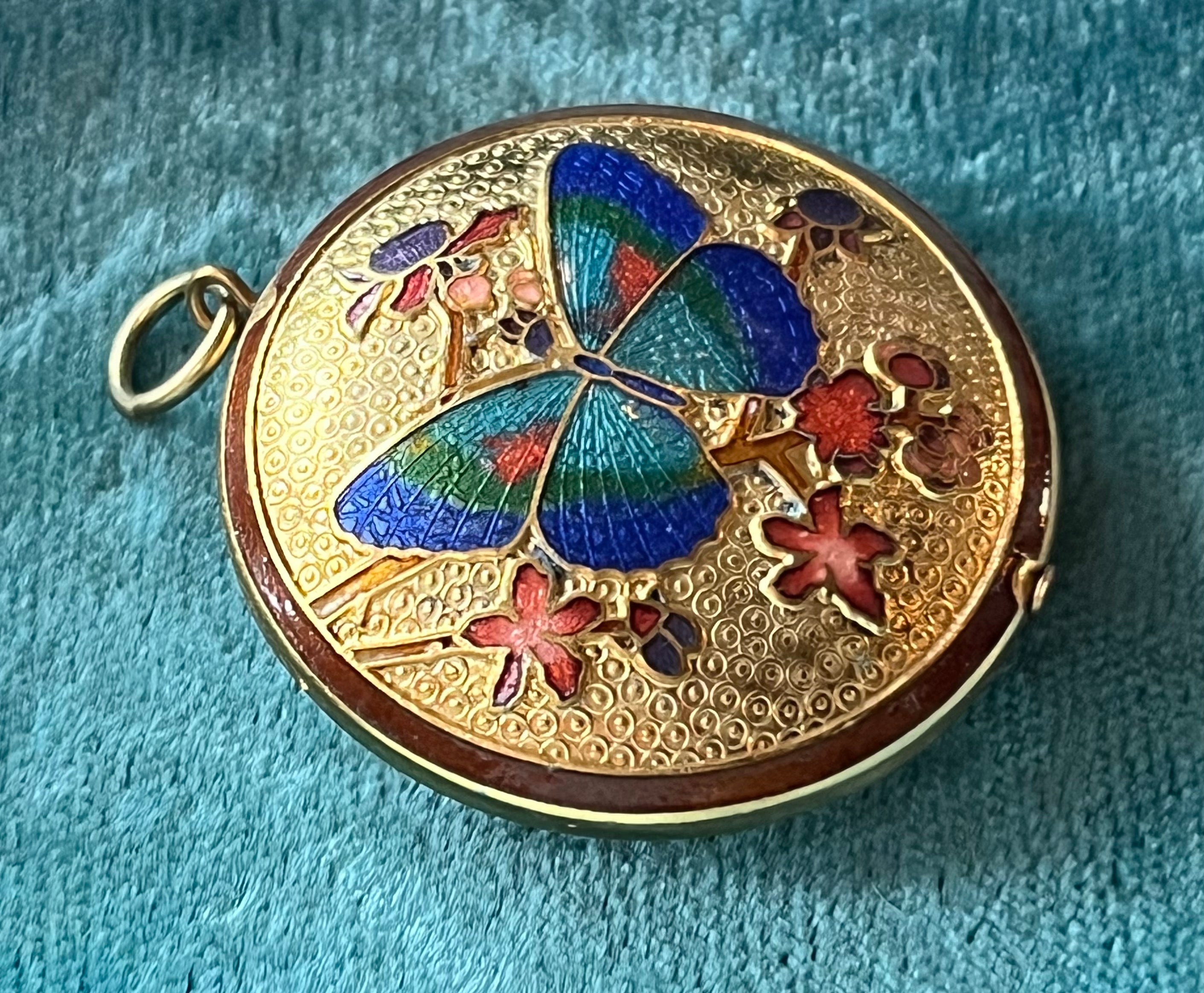 10K Gold Butterfly deals Enamel Charm Pendant