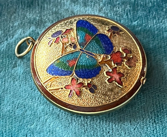 Vintage 14k Gold Plated Cloisonne Enamel Butterfly Pendant Charm