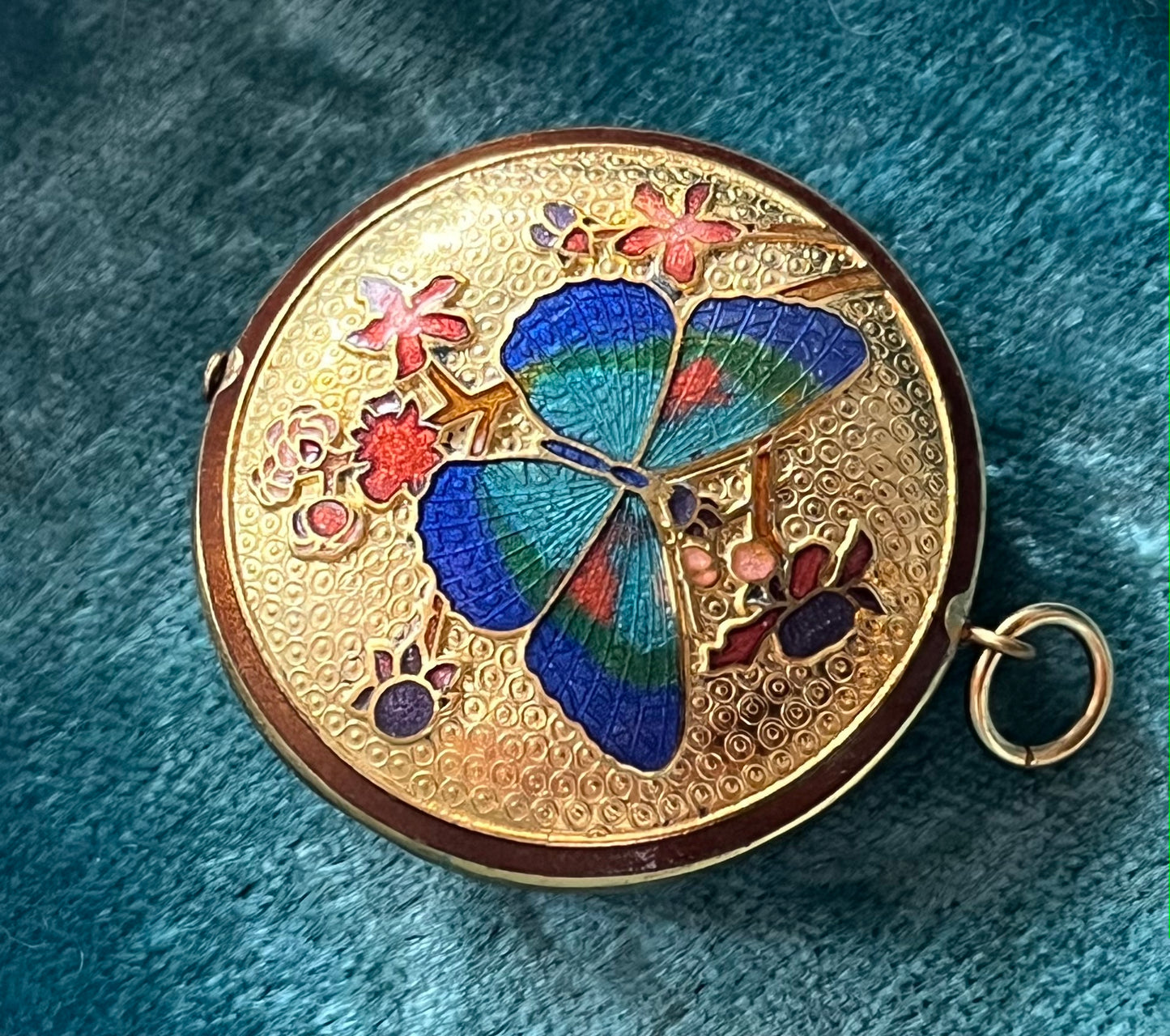 Vintage 14k Gold Plated Cloisonne Enamel Butterfly Pendant Charm