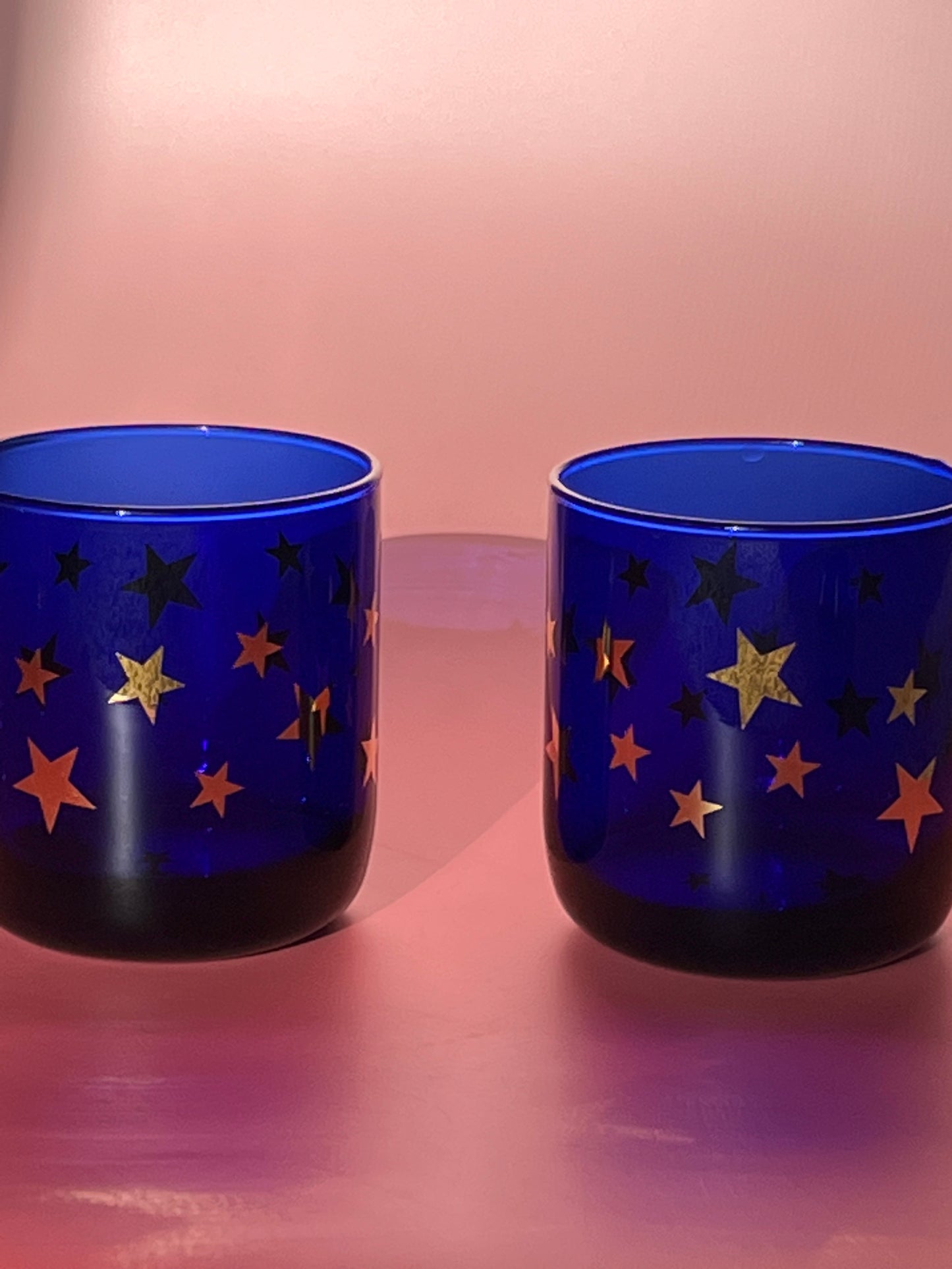 Vintage Libbey Cobalt Blue Short Drinking Glasses with Gold Stars