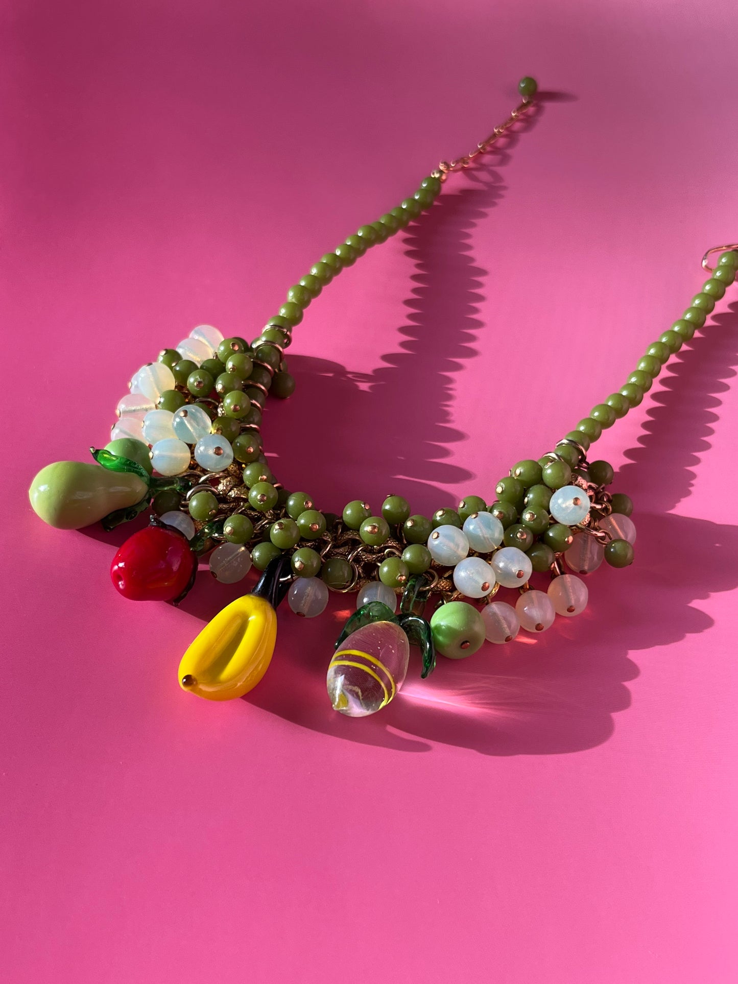 1950's Glass Bead & Fruit Charms Chunky Vintage Necklace