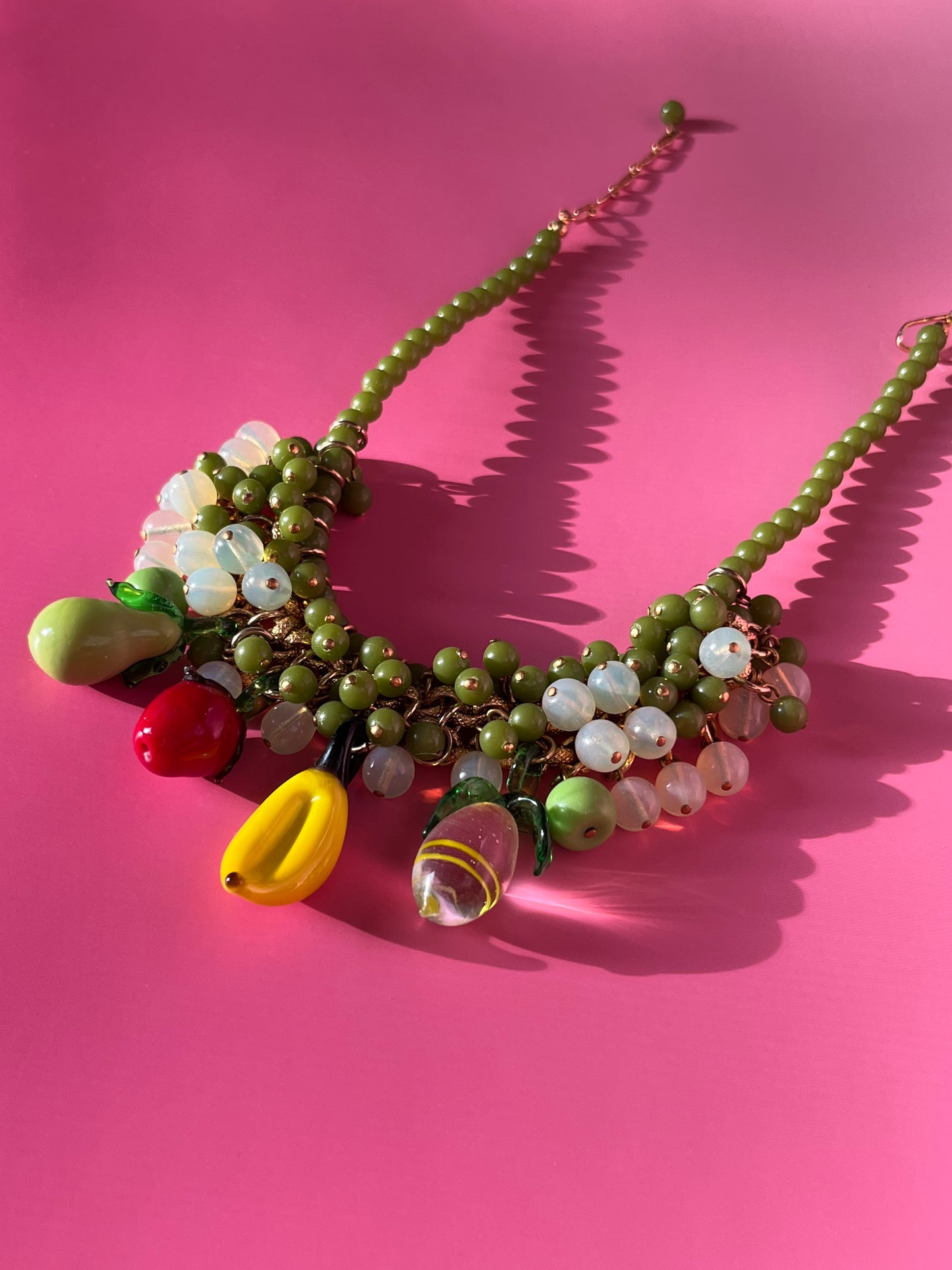 1950's Glass Bead & Fruit Charms Chunky Vintage Necklace